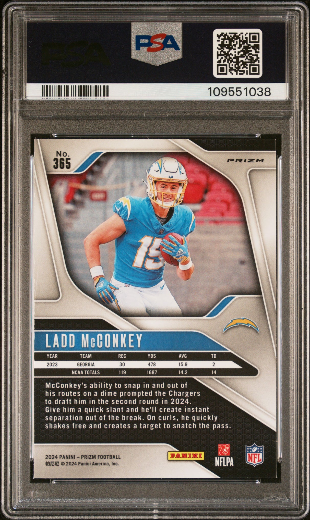 Ladd McConkey 2024 Panini Prizm Red White and Blue #365 PSA 10
