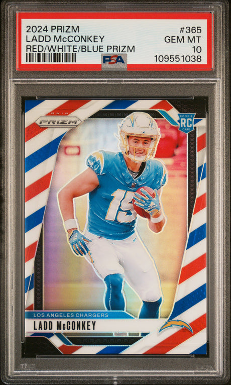 Ladd McConkey 2024 Panini Prizm Red White and Blue #365 PSA 10