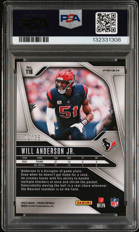 Will Anderson Jr. 2024 Panini Prizm Red Shimmer #116 #/35 PSA 9