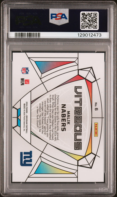Malik Nabers 2024 Panini Obsidian Vitreous #6 PSA 9