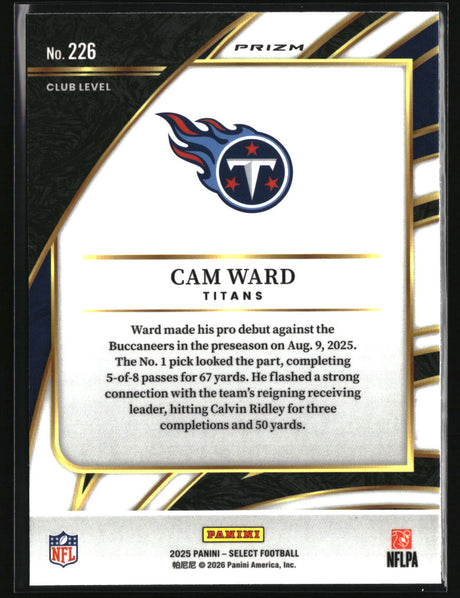 Cam Ward 2025 Panini Select Black and Red Prizm Shock #226