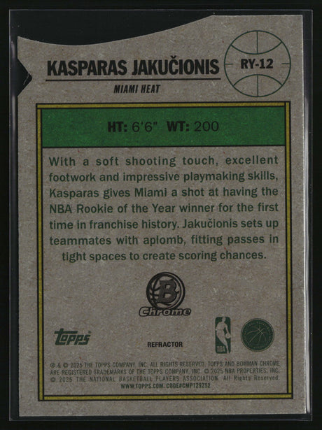 Kasparas Jakucionis 2025-26 Bowman Rookie Of The Year Favorites #RY-12