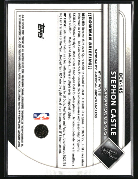 Stephon Castle 2025-26 Bowman Chrome Blue Refractor #BCV-145 #/150
