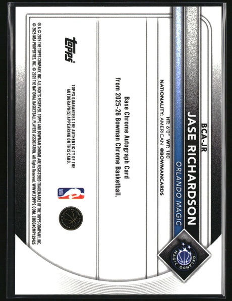 Jase Richardson 2025-26 Bowman Chrome Autographs Mini-Diamond #BCA-JR #/100