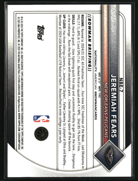 Jeremiah Fears 2025-26 Bowman Etched In Glass Variations #NBE-7