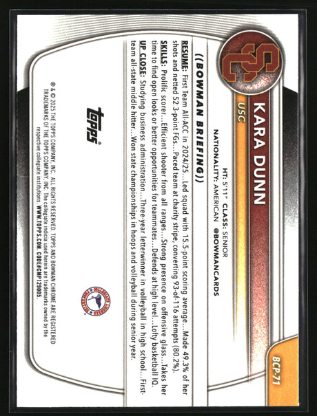 Kara Dunn 2025-26 Bowman Chrome Prospects Reptilian Refractor #BCP-71
