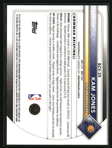 Kam Jones 2025-26 Bowman Chrome Reptilian Refractor #BCV-39