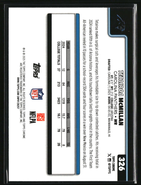 Tetairoa McMillan 2025 Topps Chrome Pulsar Refractor #326