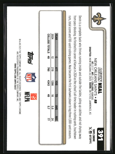 Devin Neal 2025 Topps Chrome Pulsar Refractor #391