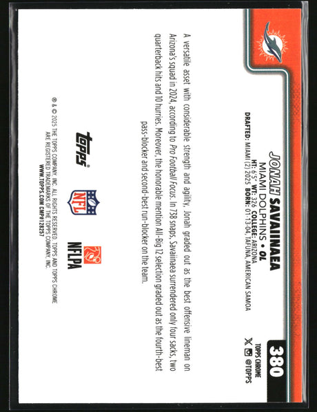 Jonah Savaiinaea 2025 Topps Chrome Pulsar Refractor #380