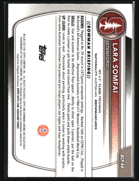 Lara Somfai 2025-26 Bowman Chrome Prospects Reptilian Refractor #BCP-44