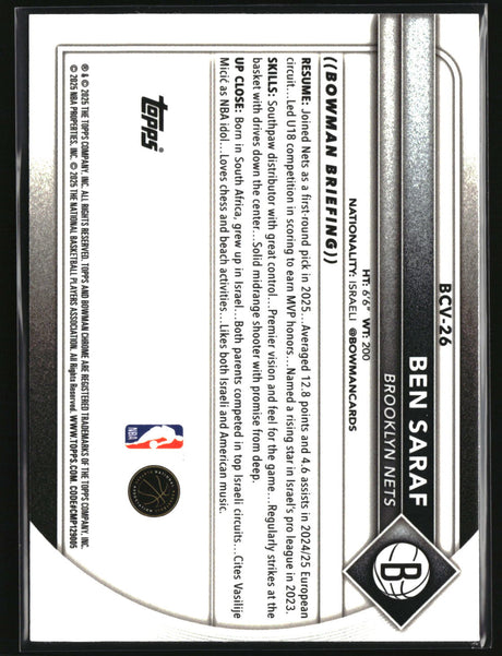 Ben Saraf 2025-26 Bowman Chrome Reptilian Refractor #BCV-26