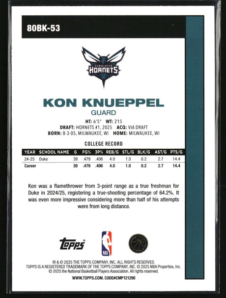 Kon Knueppel 2025-26 Topps 1980-81 Topps Basketball #80BK-53