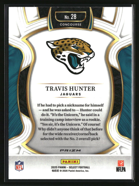 Travis Hunter 2025 Panini Select Black and Orange Prizm Shock #28