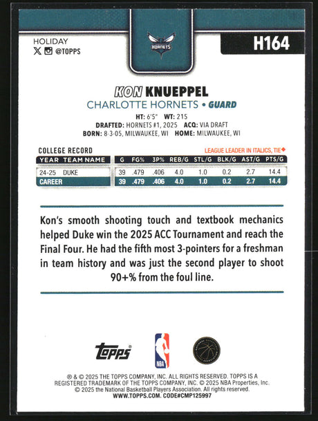 Kon Knueppel 2025-26 Topps Holiday #H164