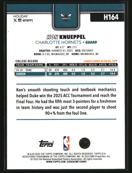 Kon Knueppel 2025-26 Topps Holiday #H164