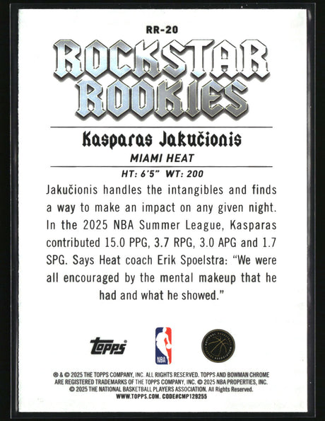 Kasparas Jakucionis 2025-26 Bowman Rockstar Rookies #RR-20