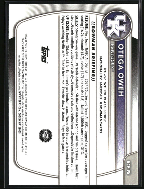 Otega Oweh 2025-26 Bowman Chrome Prospects Reptilian Refractor #BCP-98