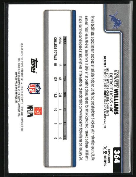 Tyleik Williams 2025 Topps Chrome #364