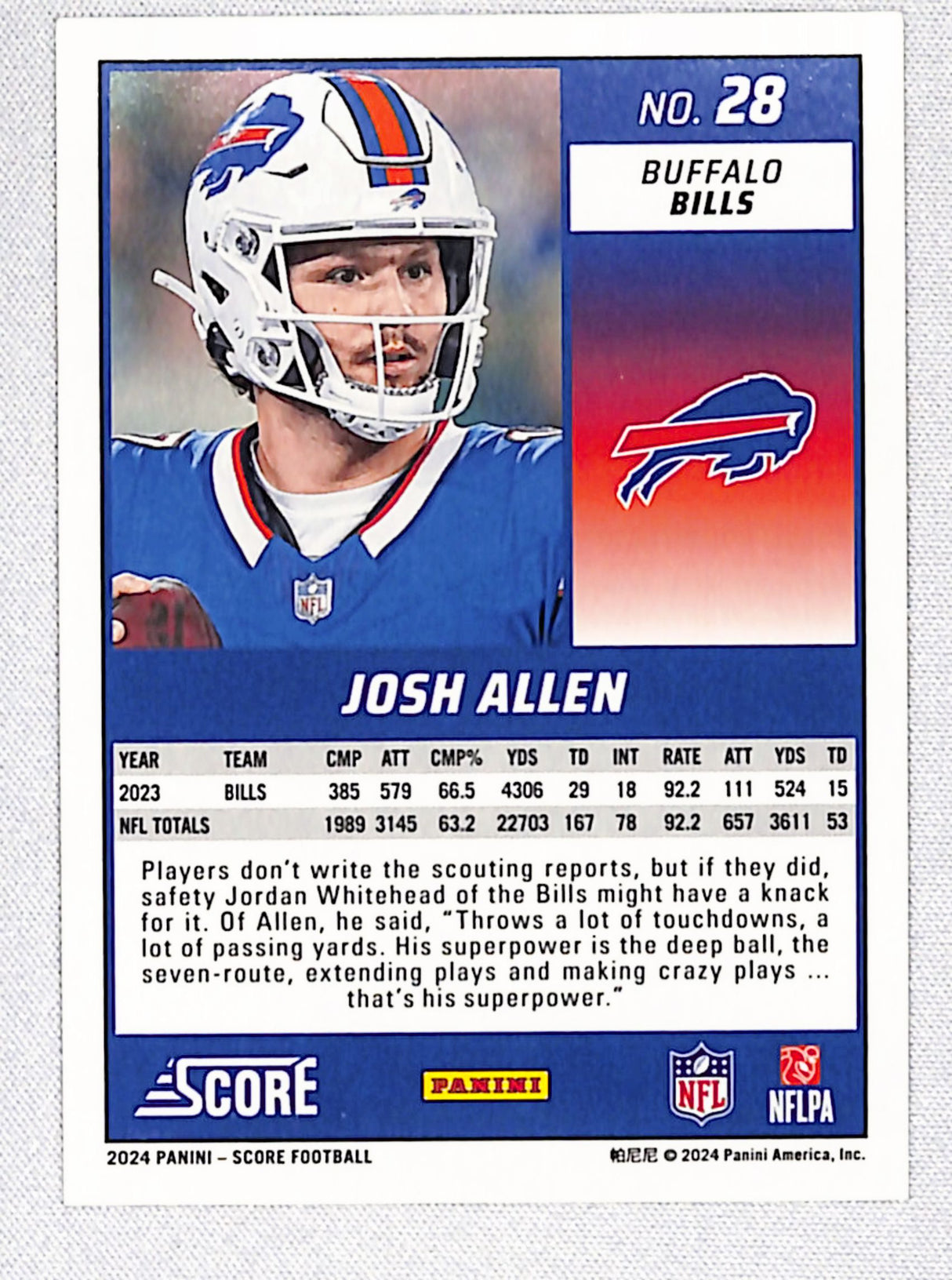 Josh Allen 2024 Score Red Zone #28 #/20