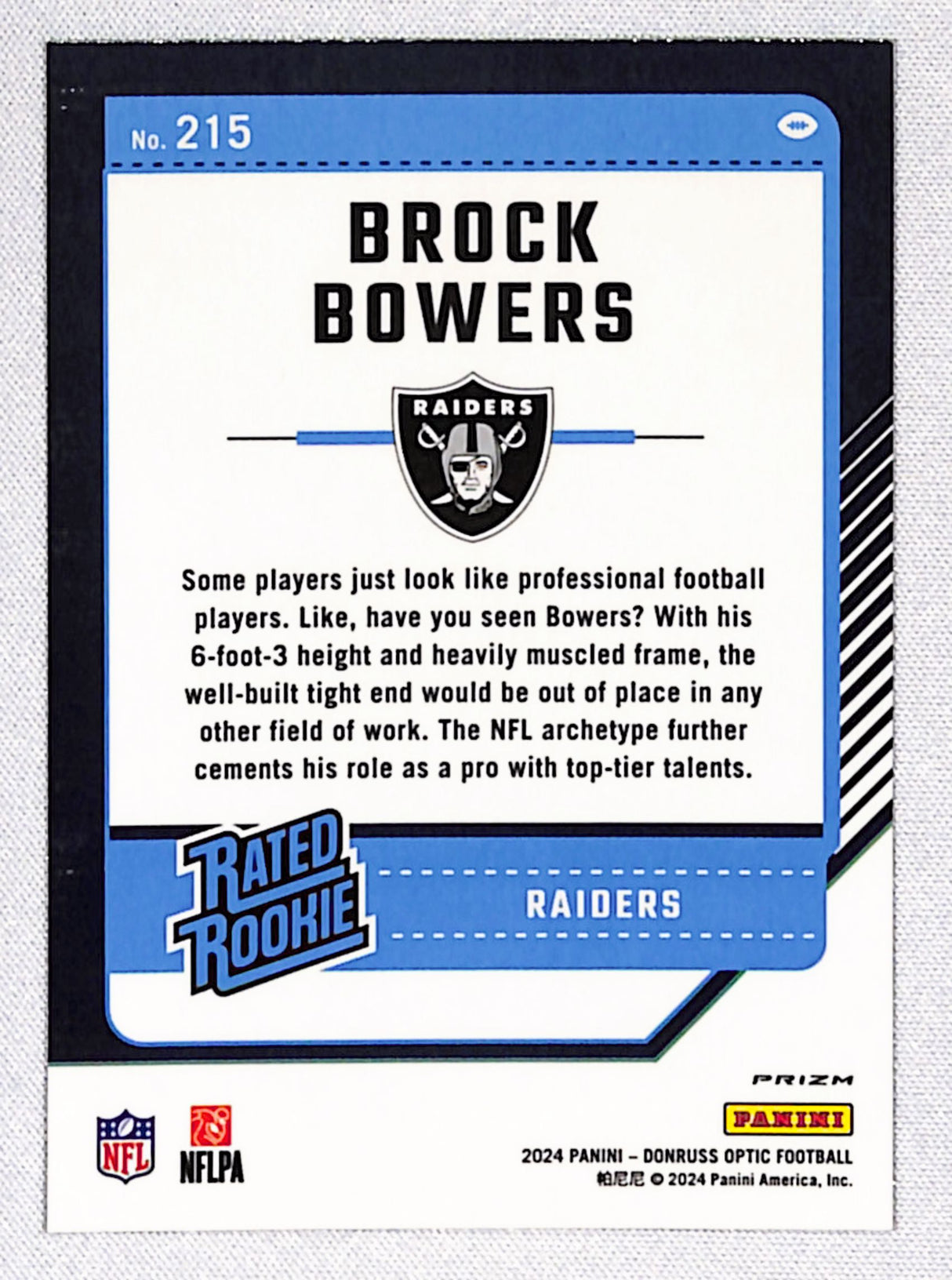 Brock Bowers 2024 Donruss Optic Teal Velocity #215