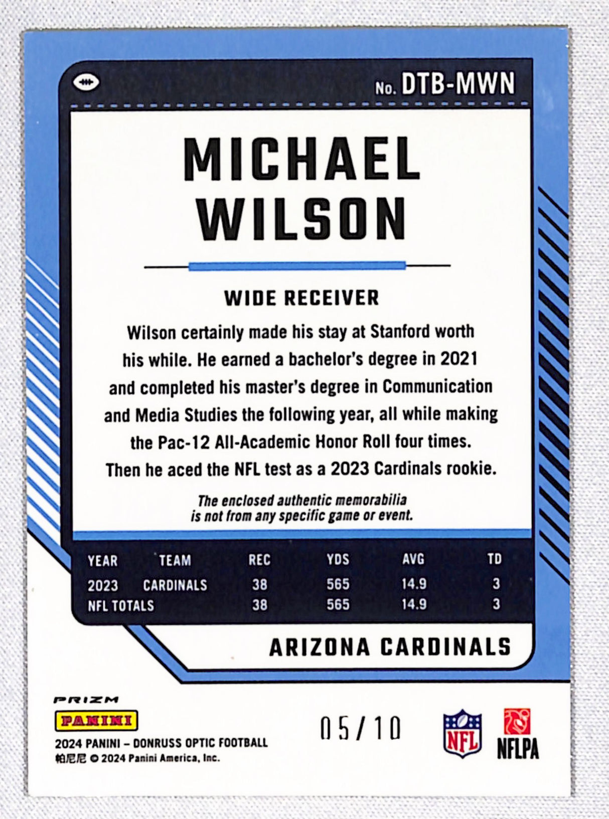 Michael Wilson 2024 Donruss Optic Donruss Threads Gold #DTB-MWN #/10