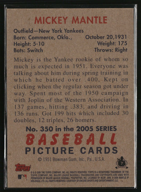 Mickey Mantle 2005 Bowman Heritage #350