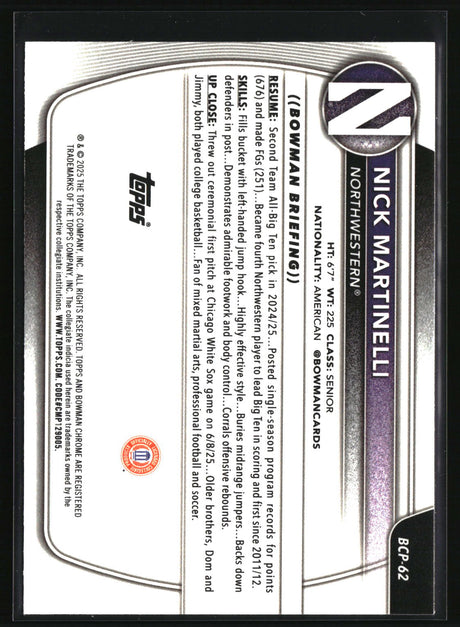 Nick Martinelli 2025-26 Bowman Chrome Prospects Reptilian Refractor #BCP-62