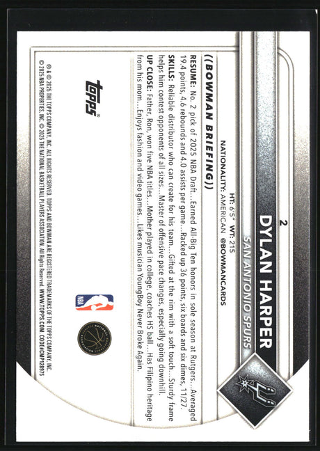 Dylan Harper 2025-26 Bowman #2