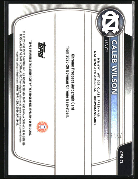 Caleb Wilson 2025-26 Bowman Chrome Prospect Autographs Yellow #CPA-CL #/75