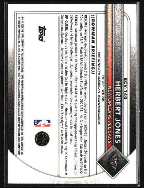 Herbert Jones 2025-26 Bowman Chrome Blue Refractor #BCV-140 #/150