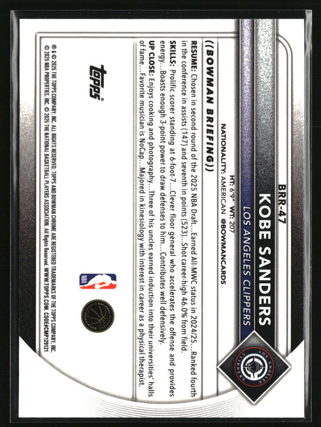 Kobe Sanders 2025-26 Bowman Chrome Rookie Red RC Logo #BRR-47