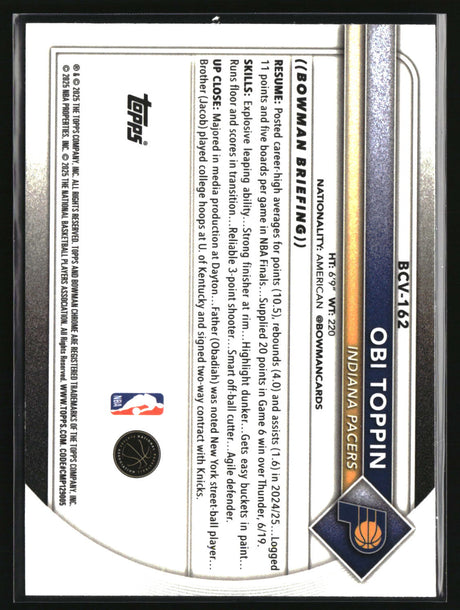 Obi Toppin 2025-26 Bowman Chrome Mini-Diamond Refractor #BCV-162