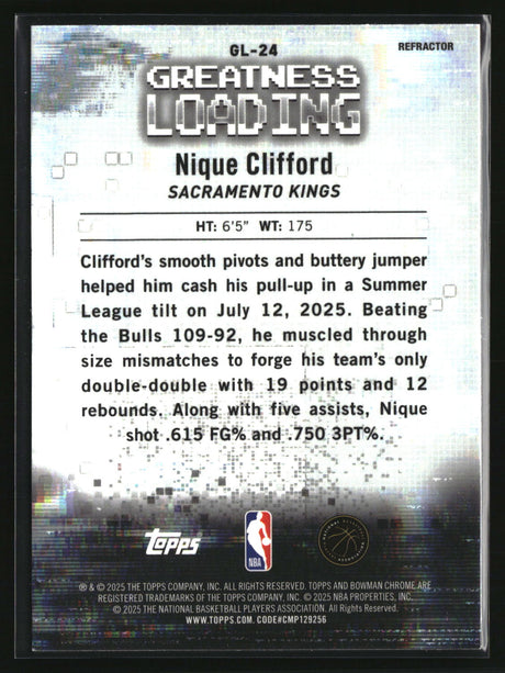 Nique Clifford 2025-26 Bowman Greatness Loading Refractor #GL-24