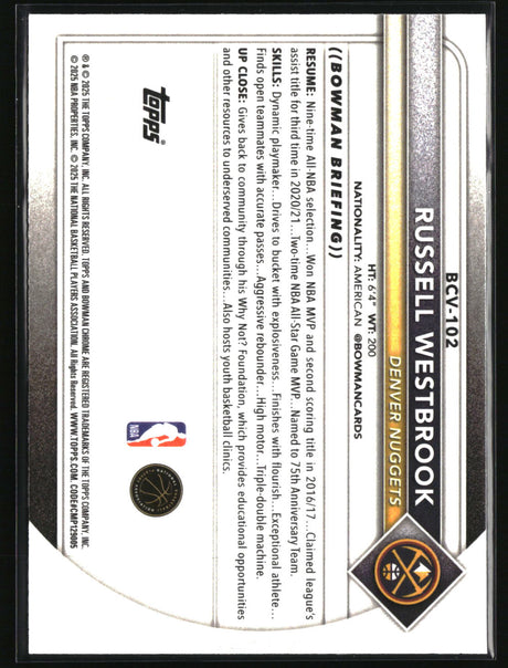 Russell Westbrook 2025-26 Bowman Chrome Reptilian Refractor #BCV-102