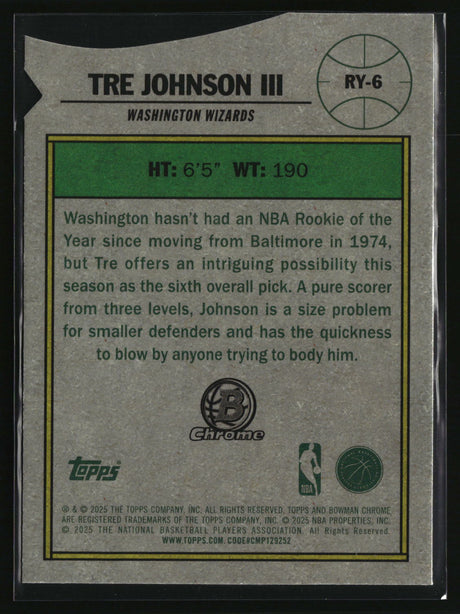 Tre Johnson III 2025-26 Bowman Rookie Of The Year Favorites #RY-6