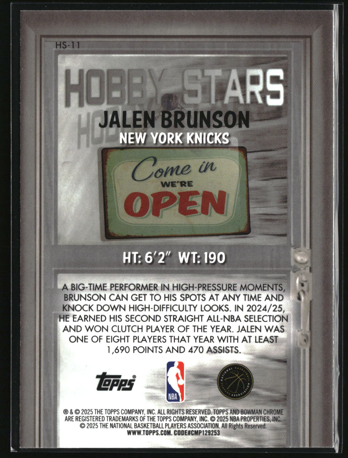 Jalen Brunson 2025-26 Bowman Hobby Stars #HS-11