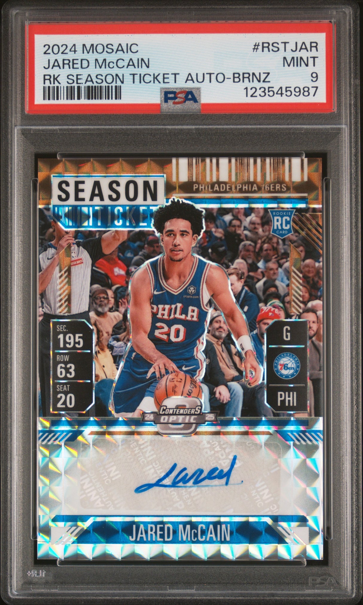 Jared McCain 2024-25 Mosaic Rookie Season Ticket Bronze #RST-JAR #/75 PSA 9