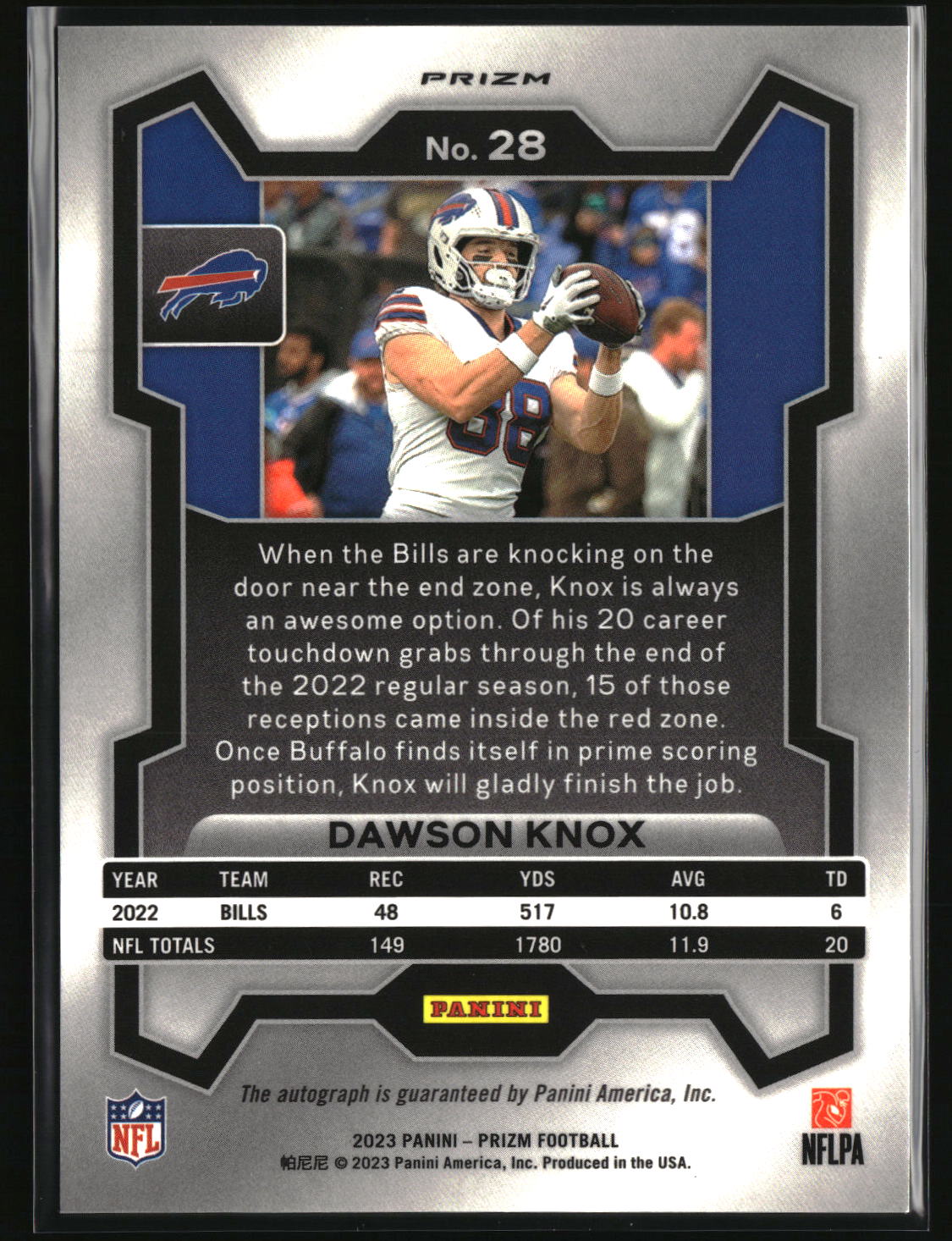 Dawson Knox 2023 Panini Prizm Autographs Prizm Silver #28