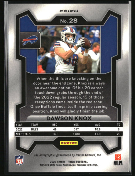 Dawson Knox 2023 Panini Prizm Autographs Prizm Silver #28