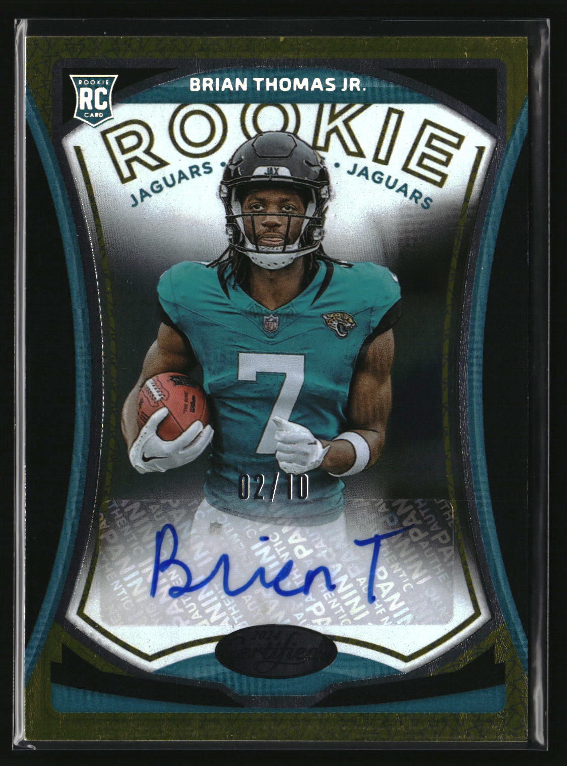 Brian Thomas Jr. 2024 Panini Certified Rookie Signatures Gold Etch #RS-BTJ #/10