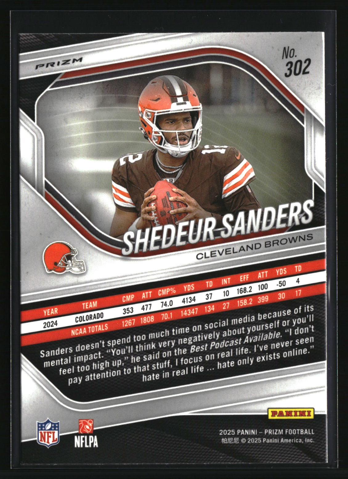 Shedeur Sanders 2025 Panini Prizm Silver #302