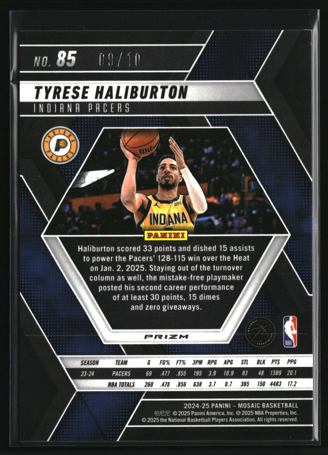 Tyrese Haliburton 2024-25 Panini Mosaic Pink Fluorescent Mosaic #85 #/10