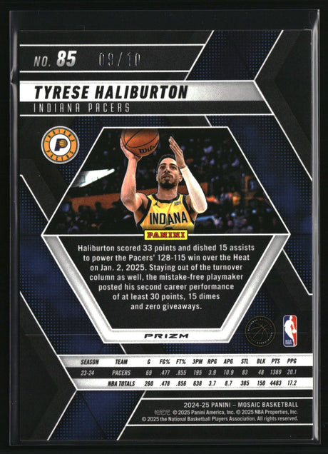 Tyrese Haliburton 2024-25 Panini Mosaic Pink Fluorescent Mosaic #85 #/10