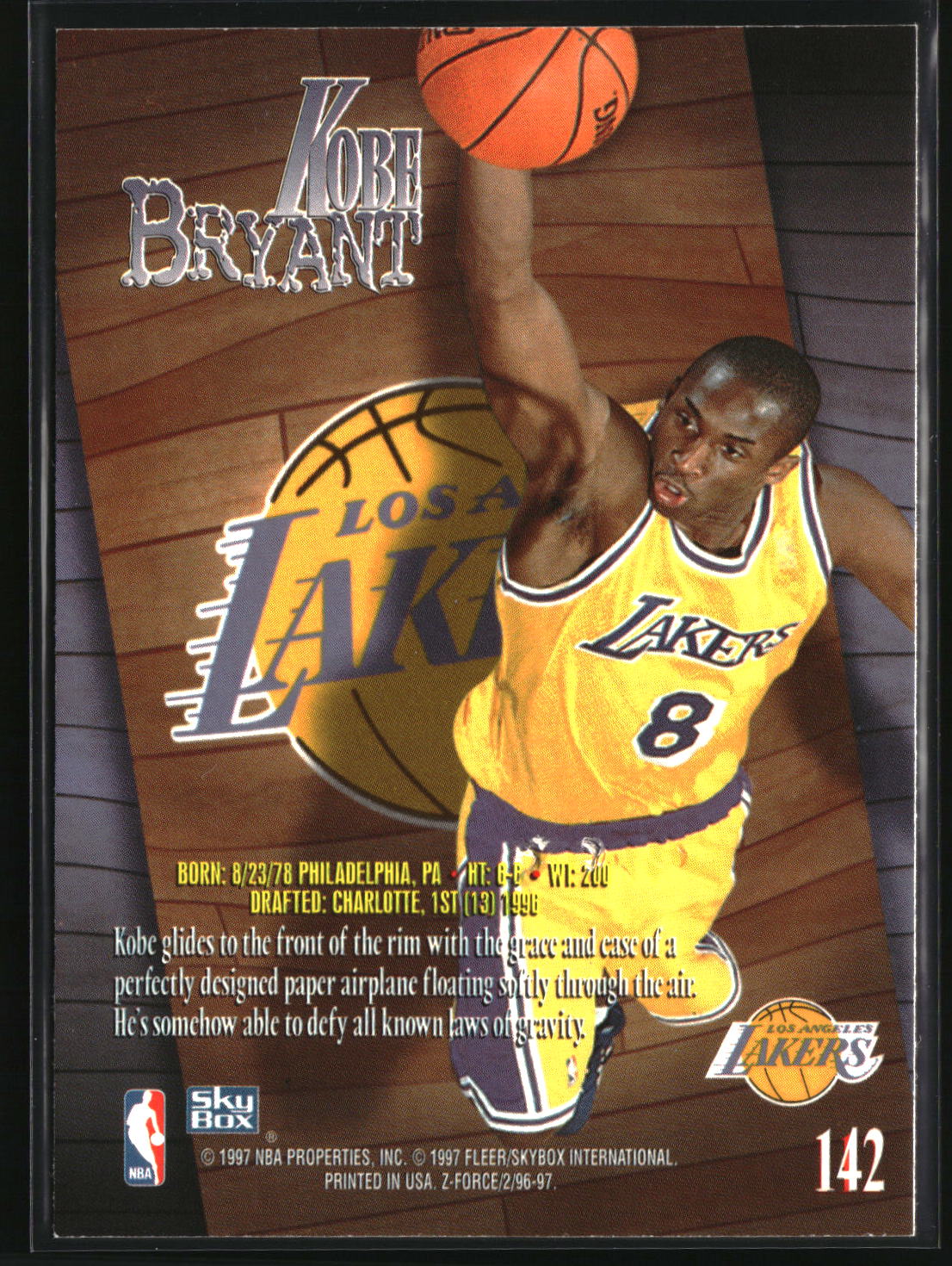 Kobe Bryant 1996-97 SkyBox Z-Force #142