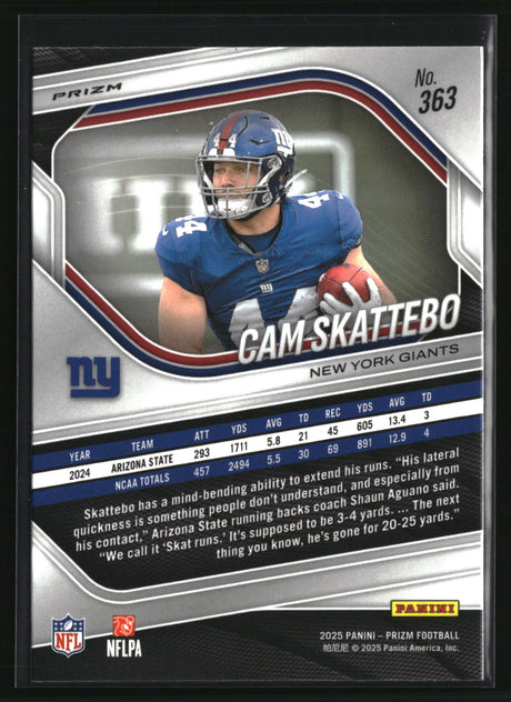 Cam Skattebo 2025 Panini Prizm Silver #363