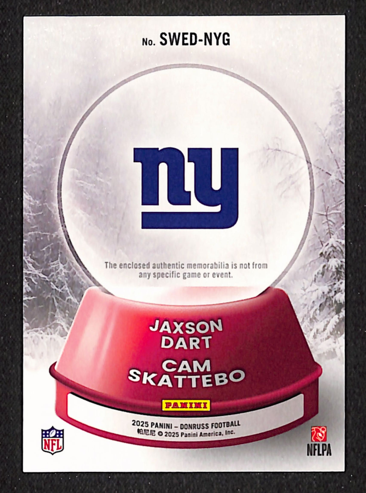 Cam Skattebo / Jaxson Dart 2025 Donruss Rookie Holiday Sweater Dual #SWED-NYG