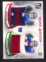 Cam Skattebo / Jaxson Dart 2025 Donruss Rookie Holiday Sweater Dual #SWED-NYG