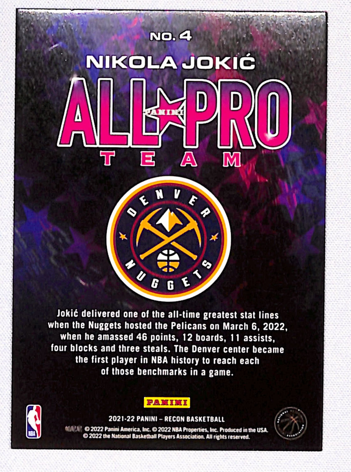 Nikola Jokic 2021-22 Panini Recon Panini All-Pro Team Gold #4 #/10