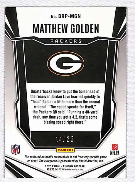 Matthew Golden 2025 Phoenix RPS Dual Rookie Patch Autographs Green #DRP-MGN #/25